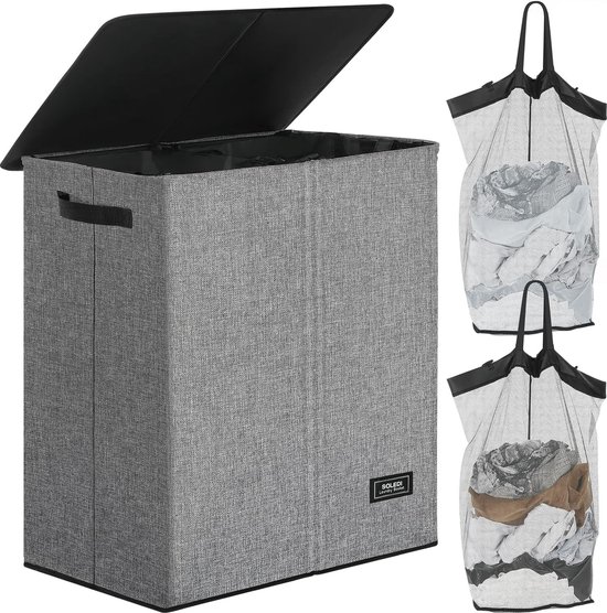 Simplehouseware Dubbele wasmand met deksel en afneembare waszakken, turquoise