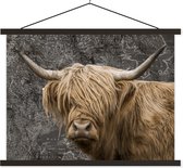 Posterhanger incl. Poster - Schoolplaat - Schotse hooglander - Wereldkaart - Dieren - 150x113 cm - Zwarte latten