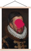Posterhanger incl. Poster 40x60 cm - Schoolplaat - Willem van Oranje - Adriaen Thomasz - Roze - Textielposter - Blanke latten