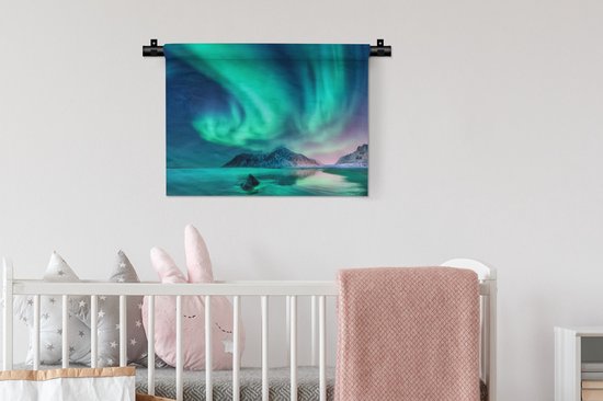 Tapisserie - Tissu mural - Aurores boréales - Étoiles - Paysage - Norvège - 60x45 cm - Tapisserie