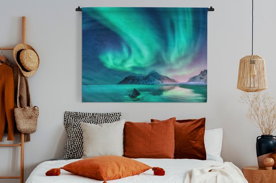Tapisserie murale - Aurores boréales - Étoiles - Paysage - Norvège - 150 x 112 cm