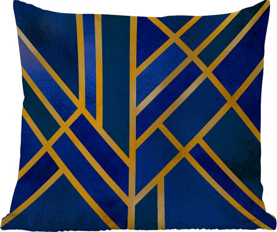 Sierkussen Buiten - Goud - Blauw - Design - Luxe - 60x60 cm - Weerbestendig