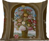 Buitenkussens - Tuin - Vaas met bloemen in een venster - Schilderij van Ambrosius Bosschaert de Oude - 60x60 cm
