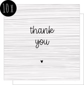 10x Bedankkaartjes / Bedankt kaarten | THANK YOU | 13,5 x 13,5 cm | met witte enveloppen