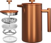French Press Koffiezetapparaat 34 oz - 1000 ml (4 koffiemokken / 8 koffiekopjes) - Koffiezetapparaat met drievoudig roestvrijstalen filter en geïsoleerde wanden - Bronzen