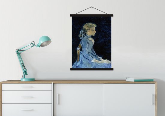 Posterhanger incl. Poster 90x120 cm - Schoolplaat - Portret van Adeline Ravoux - Vincent van Gogh - Textielposter - Zwarte latten