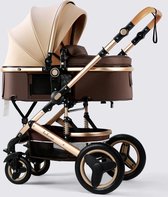 HandyHaven® - Kinderwagen 3 in 1 - Baby - Luxe Wandelwagen - Beige - Bruin - Goud - Multifunctioneel - Verstelbaar - Draagbaar - Opvouwbaar - Met autostoeltje - Voorwielen 360° - Hoogte 83/112cm - Duurzaam