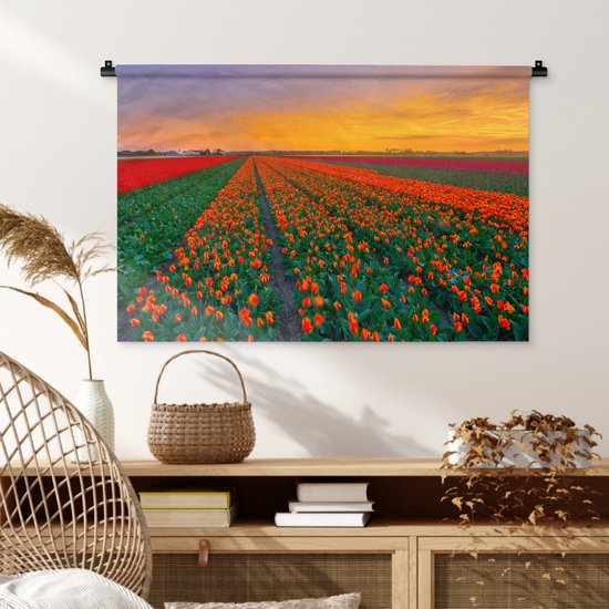 Tapisserie murale Paysages Pays- Nederland - Champs de tulipes en Holland méridionale Tapisserie murale coton 90x60 cm - Tapisserie murale avec photo