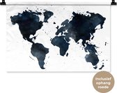 Wandkleed WereldkaartenKerst illustraties - Wereldkaart geverfd met donkerblauwe en zwarte waterverf Wandkleed katoen 60x40 cm - Wandtapijt met foto