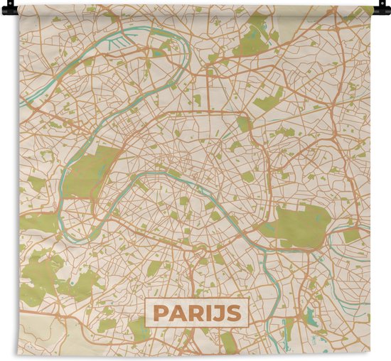 Wandkleed - Wanddoek - Parijs - Stadskaart - Vintage - Plattegrond - Kaart - 180x180 cm - Wandtapijt