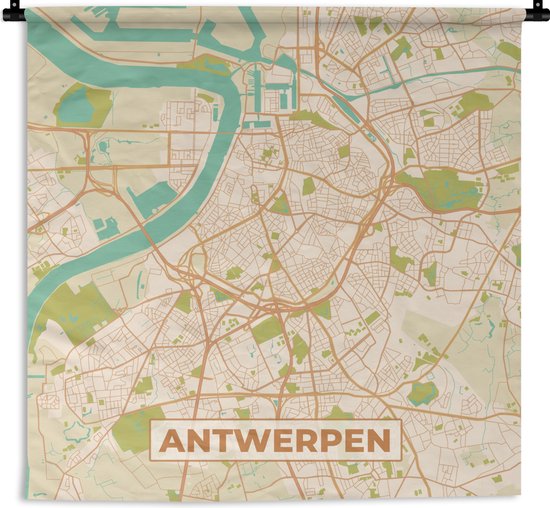 Wandkleed - Wanddoek - Antwerpen - Stadskaart - Kaart - Plattegrond - Antwerpen - 120x120 cm - Wandtapijt