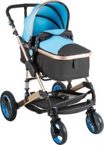 HandyHaven® - Kinderwagen 3 in 1 - Baby - Luxe Wandelwagen - Blauw - Zwart - Goud Verstelbaar - Draagbaar - Opvouwbaar - Met autostoeltje - Voorwielen 360° - Hoogte 101cm - Duurzaam