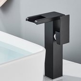 Robinet de lavabo cascade LED Zwart - Mitigeur - Robinet de salle de bain noir - Hauteur 24cm