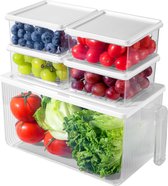 Koelkastorganizer, 5 stuks, vershouddozen met deksel, koelkastopslag, fruit voor keuken, opbergdoos, koelkast, koelkastorganizer, stapelbaar, voorraadkamer, gemengde groenten, BPA-vrij