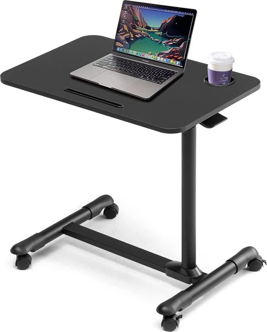 Overbedtafel met wielen, roltafeltje, ziekenhuisbedtafel, verstelbare laptoptafel op bed (zwart)