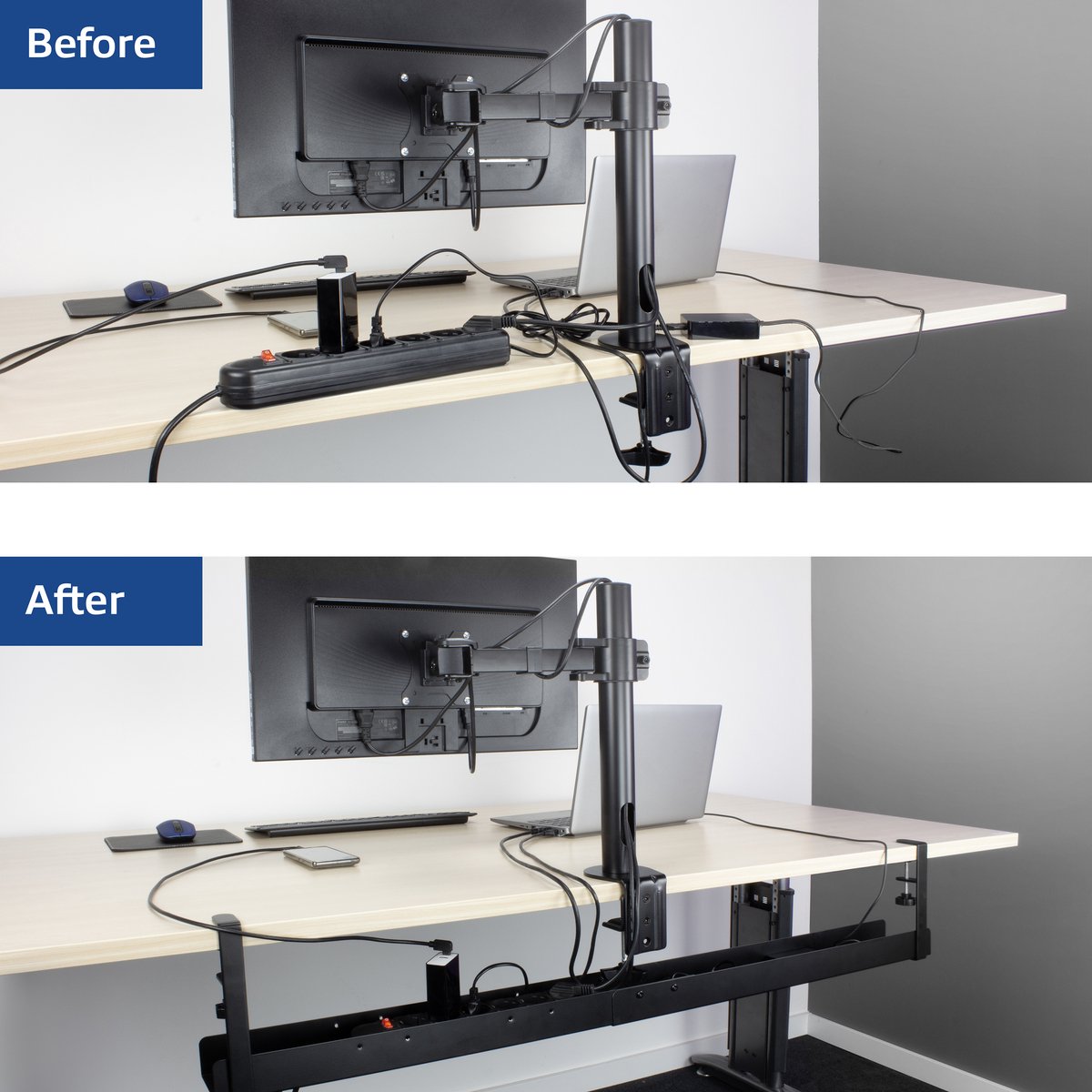 ACT Verstelbare kabelgoot voor onder een bureau, montage ...