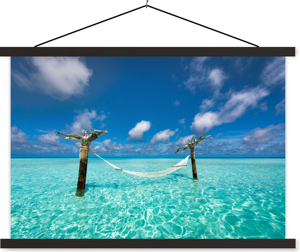 Posterhanger incl. Poster 120x80 cm - Schoolplaat - Zee - Hangmat - Lucht - Textielposter - Zwarte latten