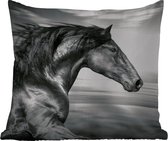 Buitenkussen - Paard - Dieren - zwart - Wit - 45x45 cm - Weerbestendig