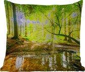 Sierkussen extérieur - Forêt - Paysage - Water - Arbres - Soleil - Vert - Nature - 60x60 cm - Résistant aux intempéries
