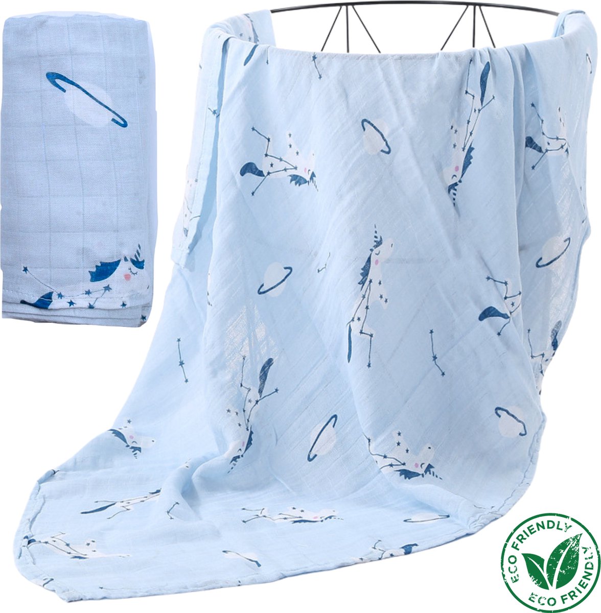 Goedkoopste Duopack 2x BoefieBoef Blauw Eenhoorn Sterrenstelsel Grote XL Hydrofiele Doek Baby - Duurzaam Eco Bamboe - Kerst en KraamCadeau - Swaddle, Inbakerdoek, Hydrofiele Luier & Babydeken - Wit