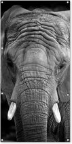 Wanddecoratie buiten Portret van een olifant in zwart-wit - 80x160 cm - Tuindoek - Buitenposter