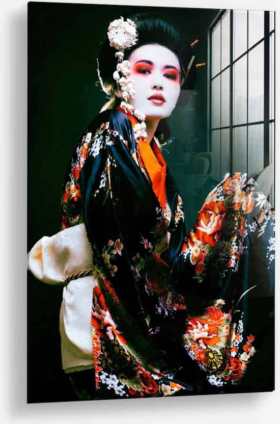 Wallfield™ - Geisha I | Peinture sur verre | Verre trempé | 40 x 60 cm | Système de suspension magnétique