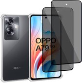 Geschikt voor OPPO A79 5G - Hoesje + 2x Screenprotector – Gehard Glas Cover + Shock Proof Case - Transparant