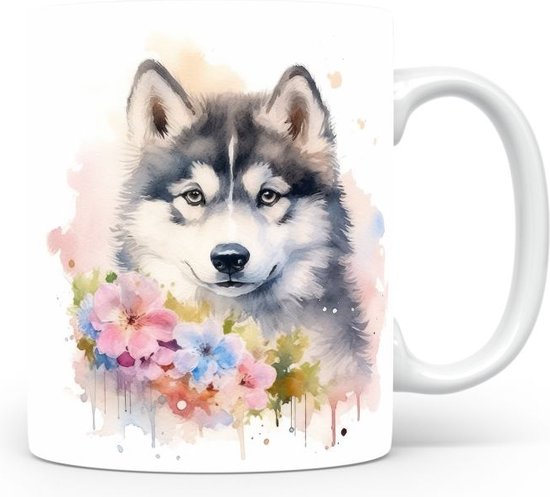 Tasse avec tasse de Malamute d'Alaska pour café ou sachet de thé, cadeau pour les amoureux des animaux, mère, père, collègue, petit ami, petite amie, bureau