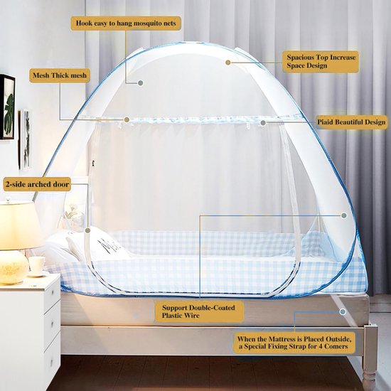 Klamboe bed, pop-up tent, muggennet, 200 x 180 x 150 cm, opvouwbaar muggennet, voor outdoor, camping, reizen, slaapkamer Klamboe bed, pop-up tent, muggennet, 200 x 180 x 150 cm, opvouwbaar muggennet, voor outdoor, camping, reizen, slaapkamer