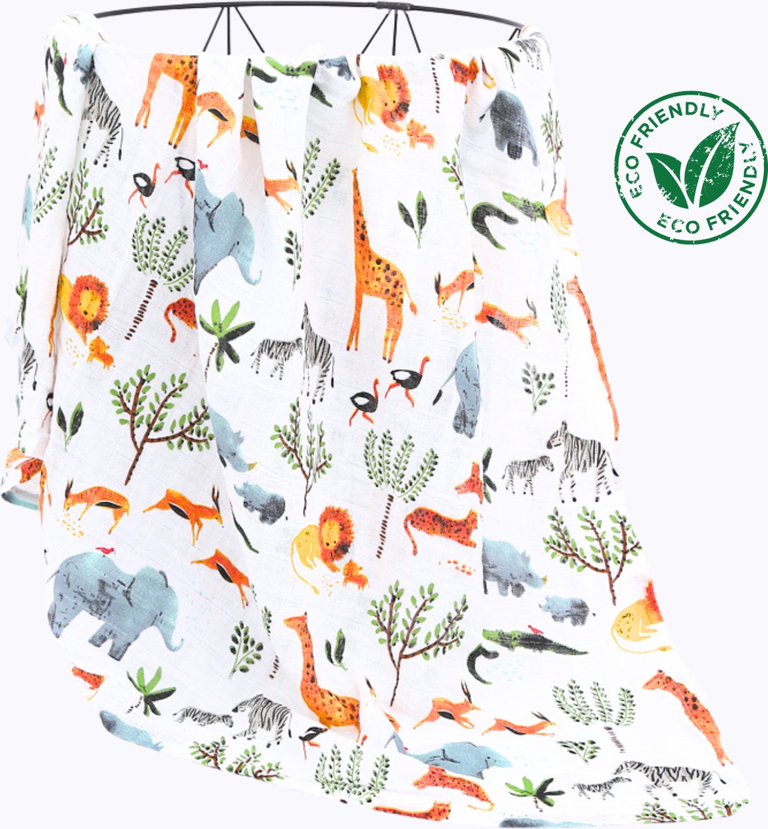 Goedkoopste Duopack 2x BoefieBoef Jungle Dieren Wit Grote XL Hydrofiele Doek Baby - Duurzaam Eco Bamboe - Kerst en KraamCadeau - Swaddle, Inbakerdoek, Hydrofiele Luier & Babydeken - Geel Leeuw Grijs Olifant