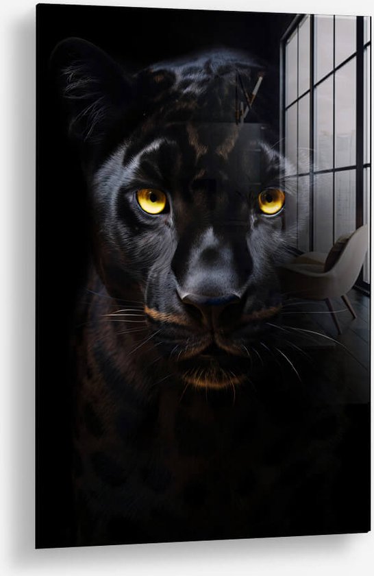 Wallfield™ - The Jaguar | Glasschilderij | Gehard glas | 60 x 90 cm | Magnetisch Ophangsysteem