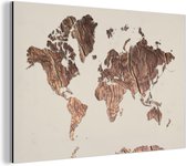 Wanddecoratie Metaal - Aluminium Schilderij Industrieel - Wereldkaart - Houten Plank - Bruin - 150x100 cm - Dibond - Foto op aluminium - Industriële muurdecoratie - Voor de woonkamer/slaapkamer