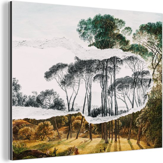 Wanddecoratie Metaal - Aluminium Schilderij - Italiaans Landschap - Hendrik Voogd - Zwart - Wit - 80x60 cm - Dibond