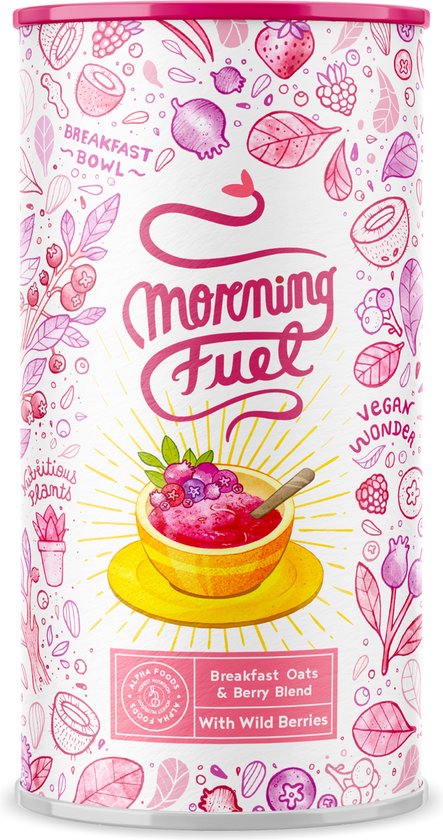Alpha Foods Morning Fuel Ontbijt Bowl - Breakfast Bowl en Smoothie Bowl, Vegan Poeder van 500 gram voor 10 shakes of porties, met Wilde Bessen smaak