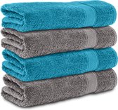 Komfortec handdoeken – Set van 4 - Badhanddoek 70x140 cm - 100% Katoen – Antracietgrijs&Turquoise