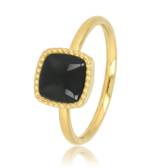 My Bendel - Goudkleurige zegelring met Onyx steen - Opvallende goudkleurige zegelring met Onyx edelsteen - Met luxe cadeauverpakking