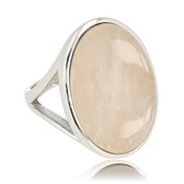My Bendel - Grote zilverkleurige statement ring met ronde Rose Quartz edelsteen - Unieke zilverkleurige statement ring voor dames met Rose Quartz edelsteen - Met luxe cadeauverpakking