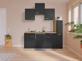 complete kleine keuken met apparatuur Luis-Goedkope keuken 180 cm-Eiken/Zwart - elektrische kookplaat - koelkast - mini keuken - compacte keuken - keukenblok met apparatuur