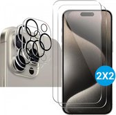 9H Tempered Glass Screen Protector (2-Pack) + Camera Lens Protector Glas (2-Pack) Geschikt voor Apple iPhone 15 Pro Max | Case Friendly | Ultra Clear | Gemakkelijke installatie