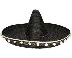 Funny Fashion Mexicaanse sombrero - zwart -60 cm - voor volwassenen - verkleed hoeden