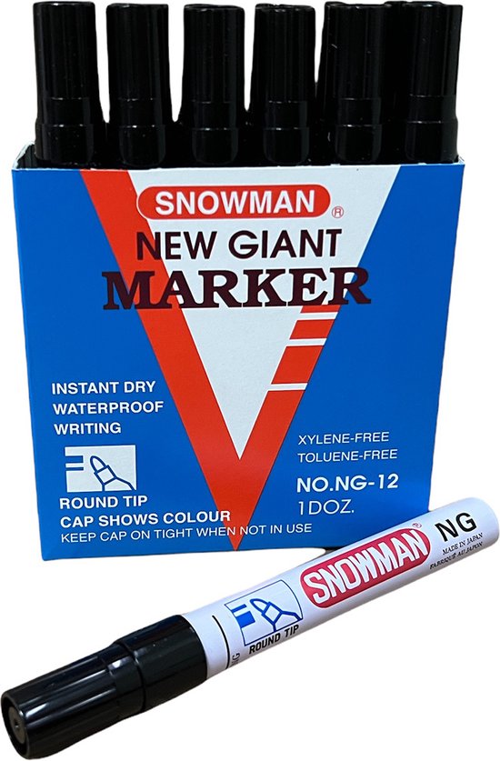 Snowman NG-01 Permanent Marker 1-3MM Zwart (Doos 12 stuks)