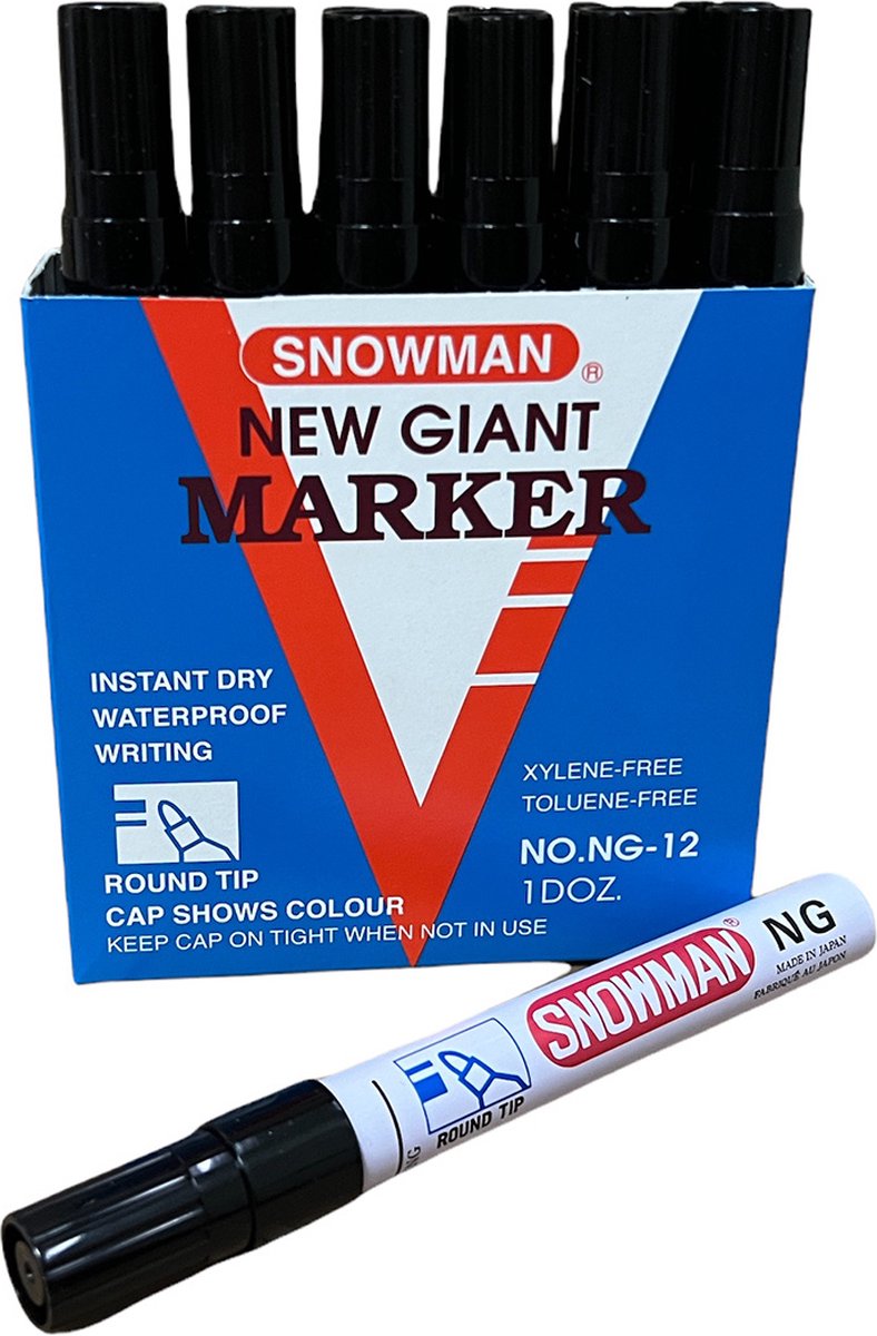 Snowman NG-01 Permanent Marker 1-3MM Zwart (Doos 12 stuks)