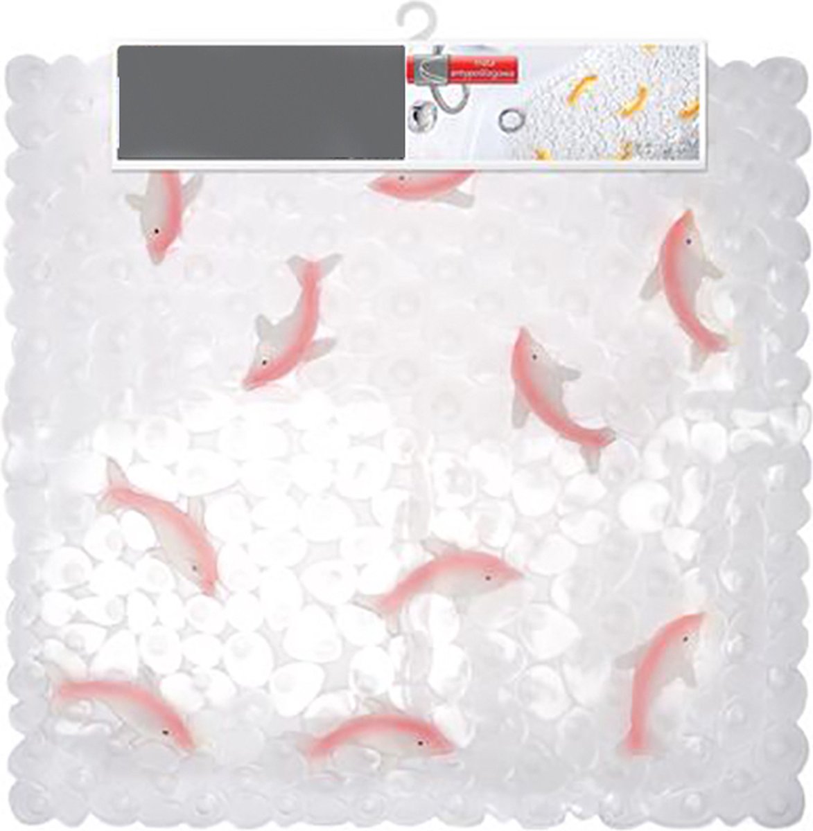 Badmat - douchemat - antislip - 54x54 cm - PVC - transparant met roze vissen