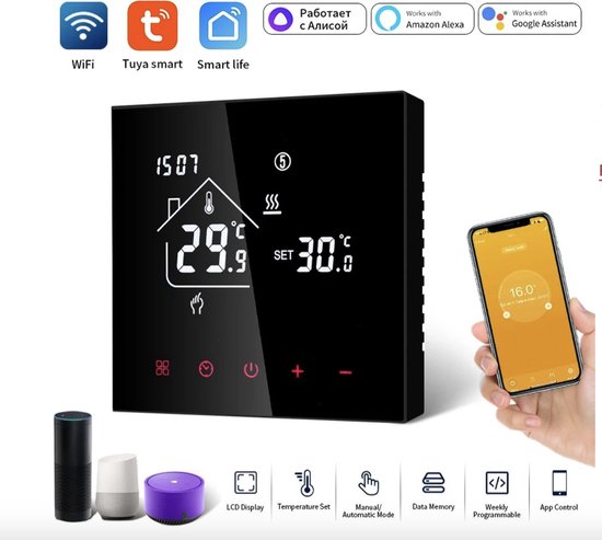 Tuya Wifi Slimme Thermostaat - Elektrische vloerverwarming - Water/gas boiler - Temperatuur afstandsbediening - Touchscreen