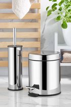 Orsa home - Badkamer set - Toilet accessoires set - Wc borstel in houder en prullenbak - pedaalemmer - chrome - 3 liter - metaal