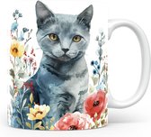 Mok met Russian Blue Kat Beker voor koffie of tas voor thee, cadeau voor dierenliefhebbers, moeder, vader, collega, vriend, vriendin, kantoor