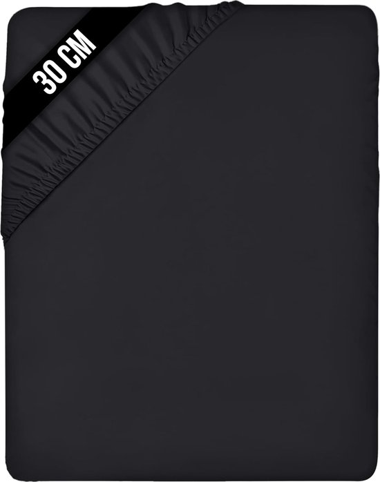 Hoeslaken 135 x 190 cm - zwart - geborsteld polyester microvezel hoeslaken - 30 cm diepe zak