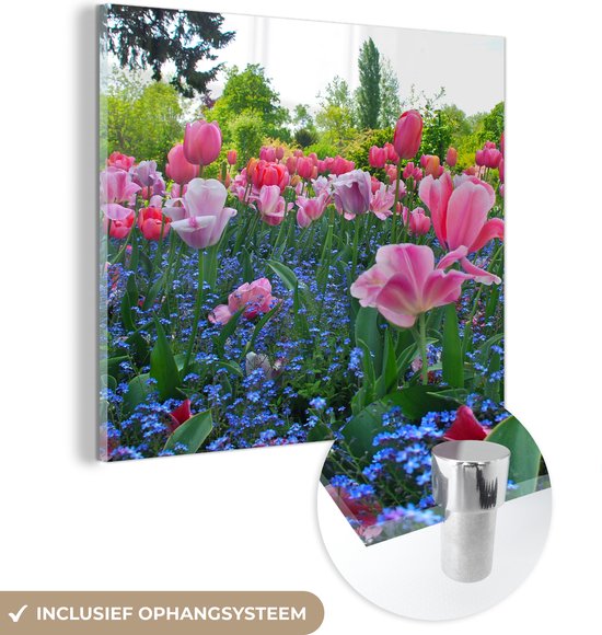 MuchoWow® Glasschilderij 90x90 cm - Schilderij acrylglas - Monet's Garden - Foto op glas - Schilderijen