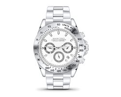 Horloge heren staal met wit - Herenhorloge chronograaf roestvrijstaal analoog- Horloges chrono voor mannen rvs glanzend zwart Mauro Vinci Active