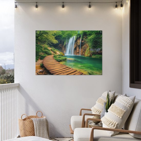 Affiche de jardin - Toile de jardin - Posters de jardin extérieur - Cascade - Jungle - Chemin - Vert - Nature - Water - 120x80 cm - Jardin